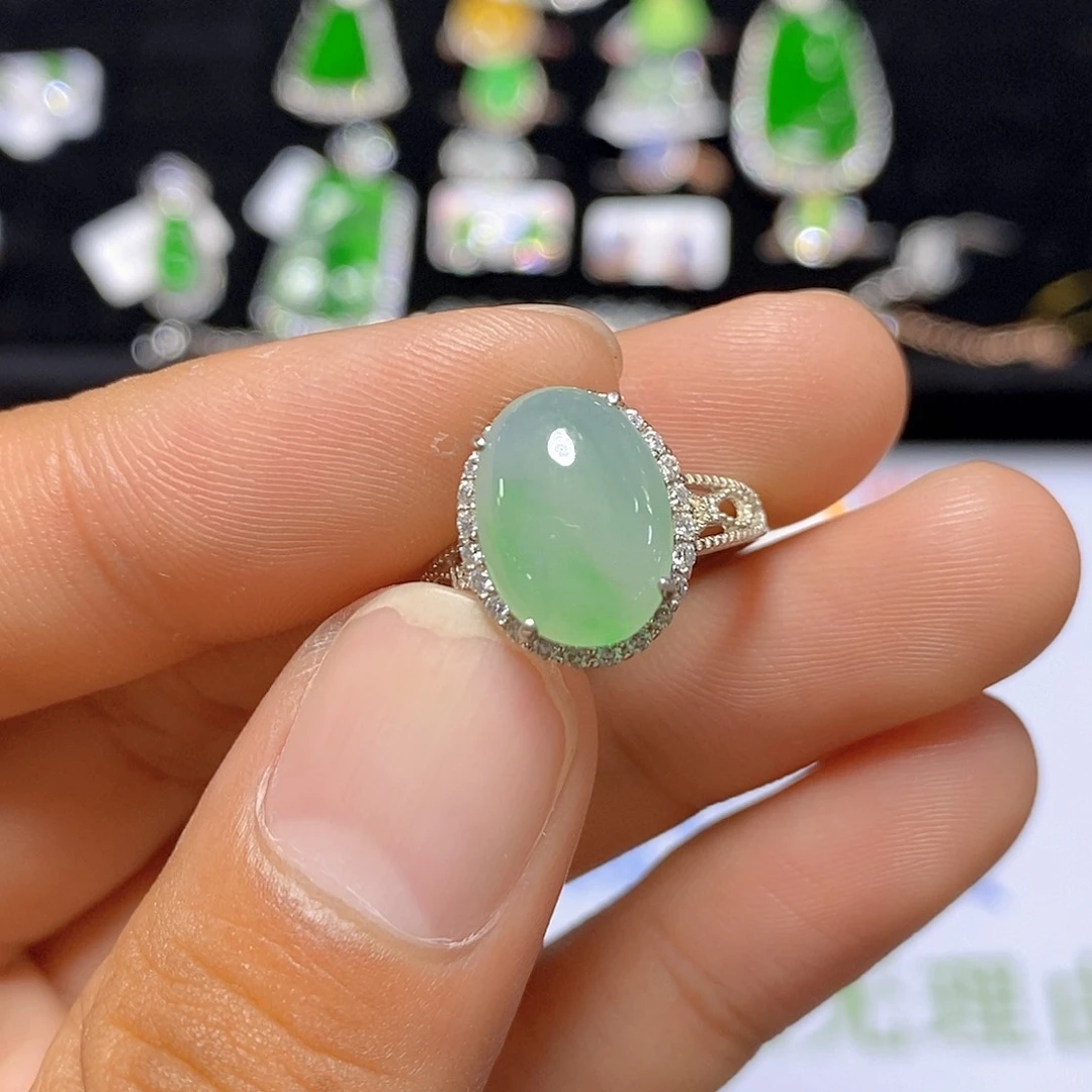 翡翠戒指银S925镶嵌46号