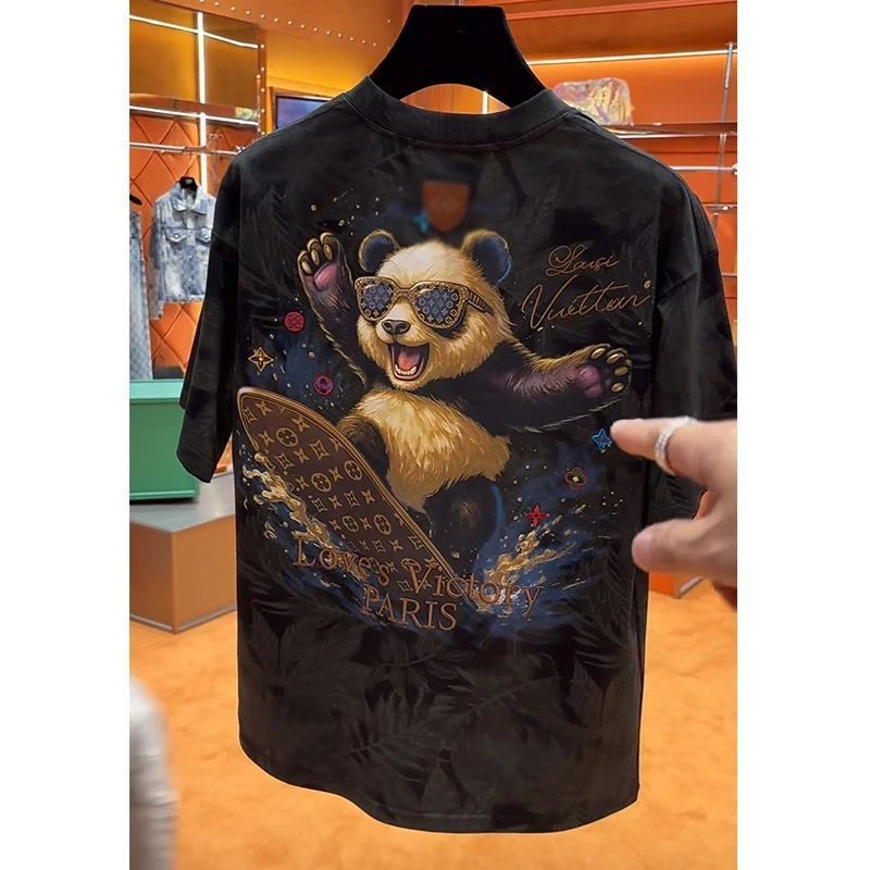 小熊滑板爆款短袖美式老钱风重工极简至尊刺绣工艺短袖韩版上衣