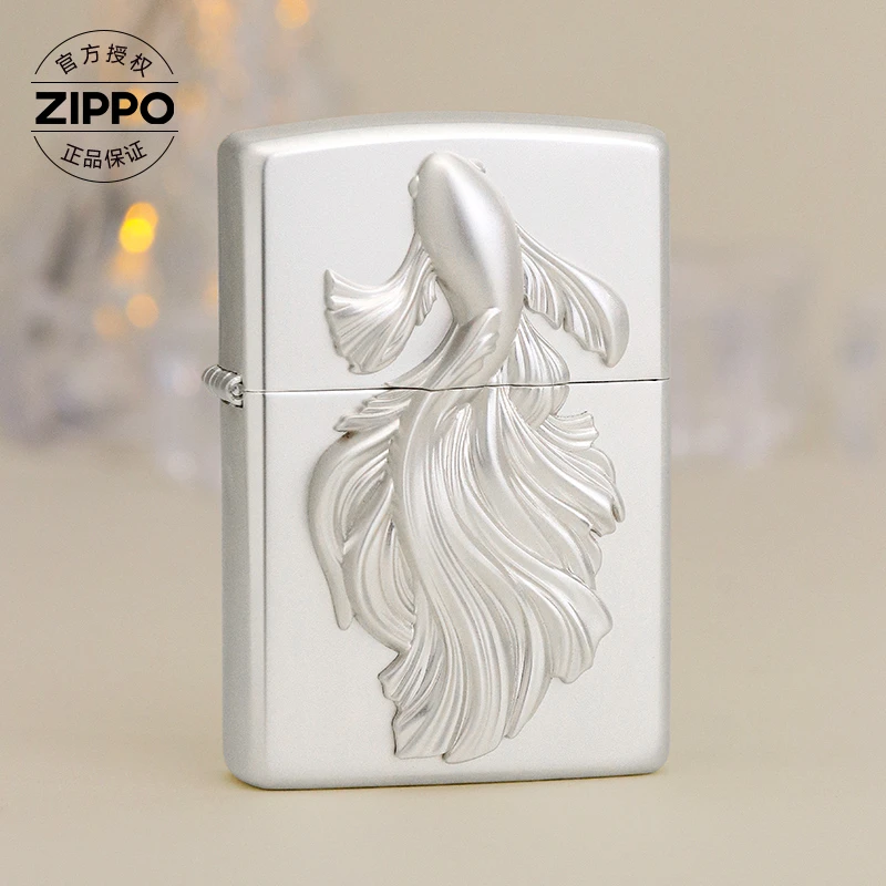 ZIPPO/之宝打火机原版 自在如鱼 银色原装防风新品礼盒装TCJ1