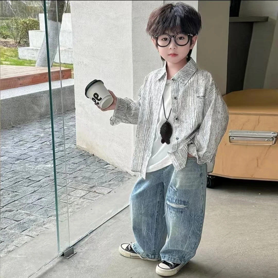 2025秋款儿童韩版刺绣衬衫痞帅中小童百搭上衣