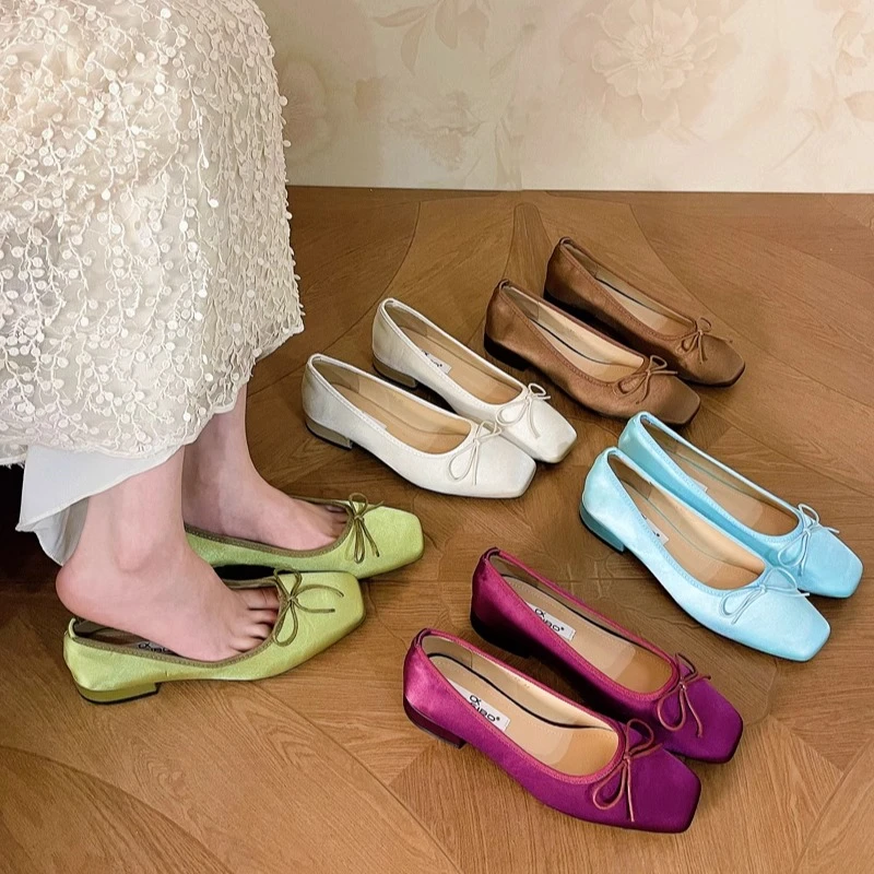 美猫汇真皮底2025新款法式气质粗跟单鞋女温柔芭蕾新中式浅口晚风