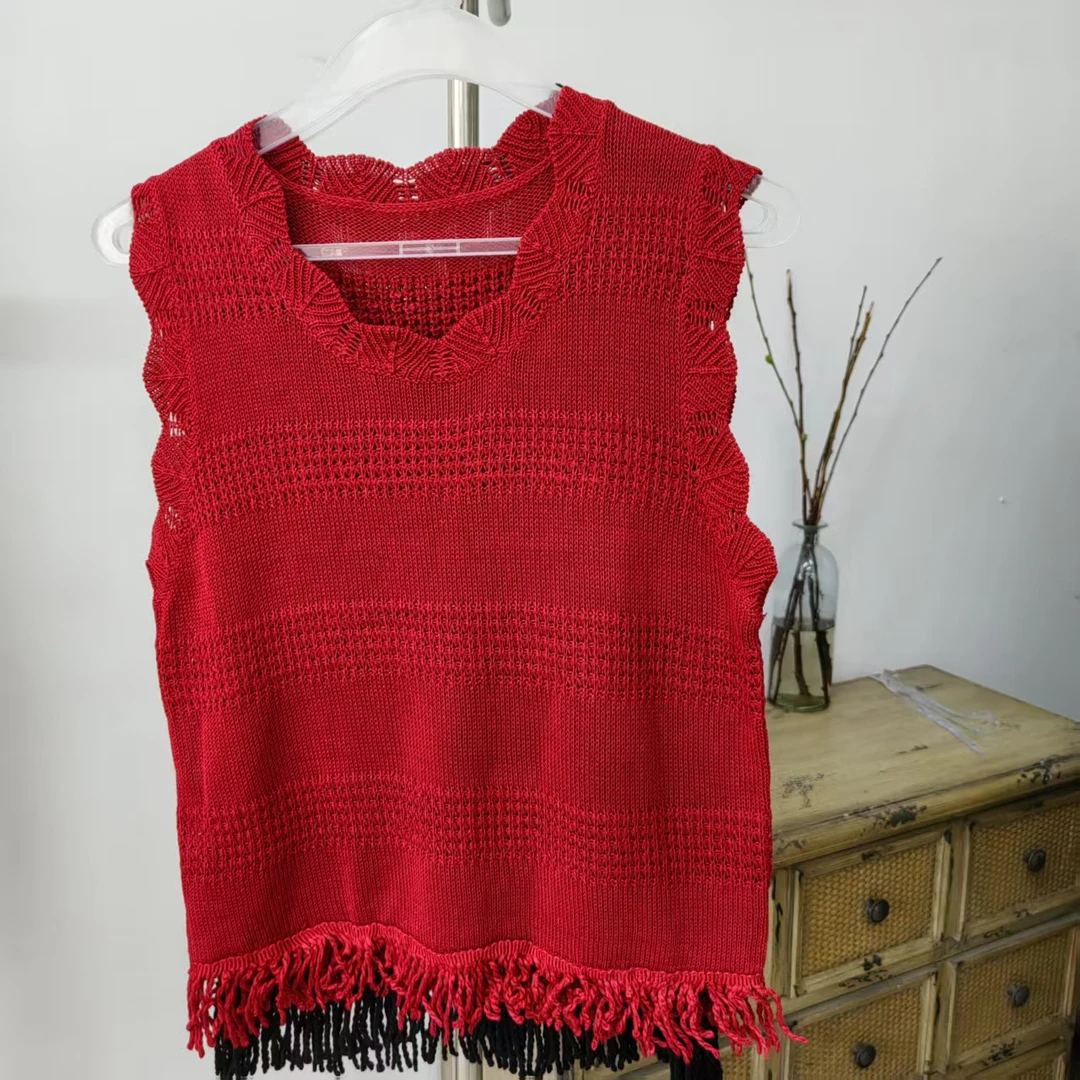 670 波浪边针织坎袖衫