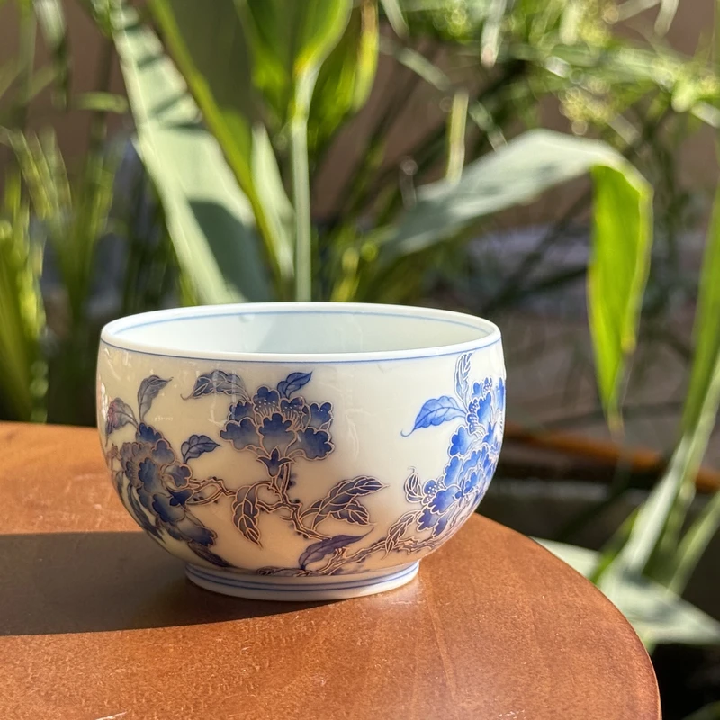 MXQY30【詺兮清窑】仿清本银描银折枝石榴花罗汉杯120cc景德镇匠心