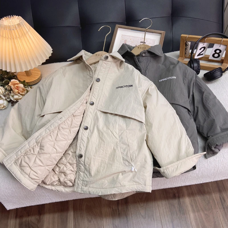 佑妈家童装 男女童秋冬季加厚外套 儿童夹棉衬衫中大童二棉