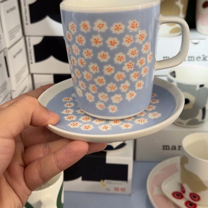 marimekko日本限定蓝色樱花250ml马克+13.5圆碟