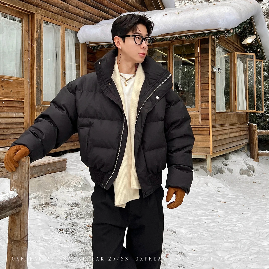 OXFREAK「活页排扣 基础纯色」飞行员棉服男短款宽松加厚立领外套