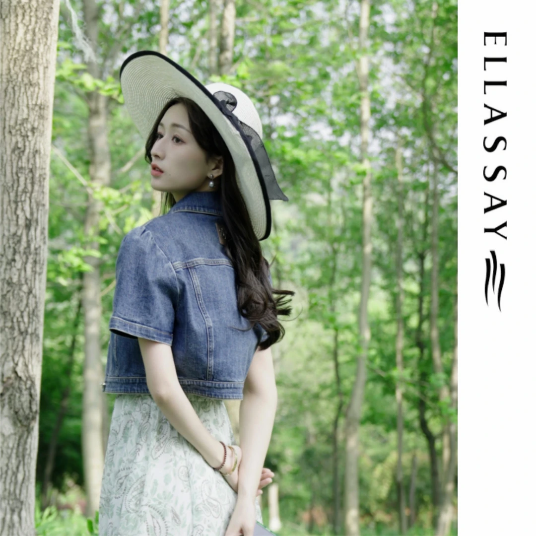 ELLASSAY歌力思夏季欧若动感风棉百搭丹宁牛仔短款外套EWB351N012