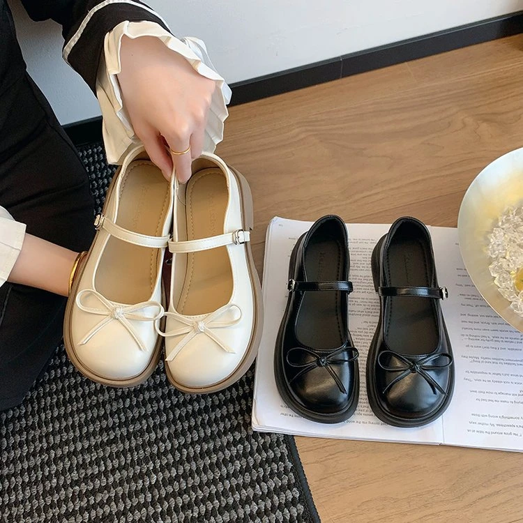 2024春新款 圆头蝴蝶结玛丽珍浅口平底女单鞋