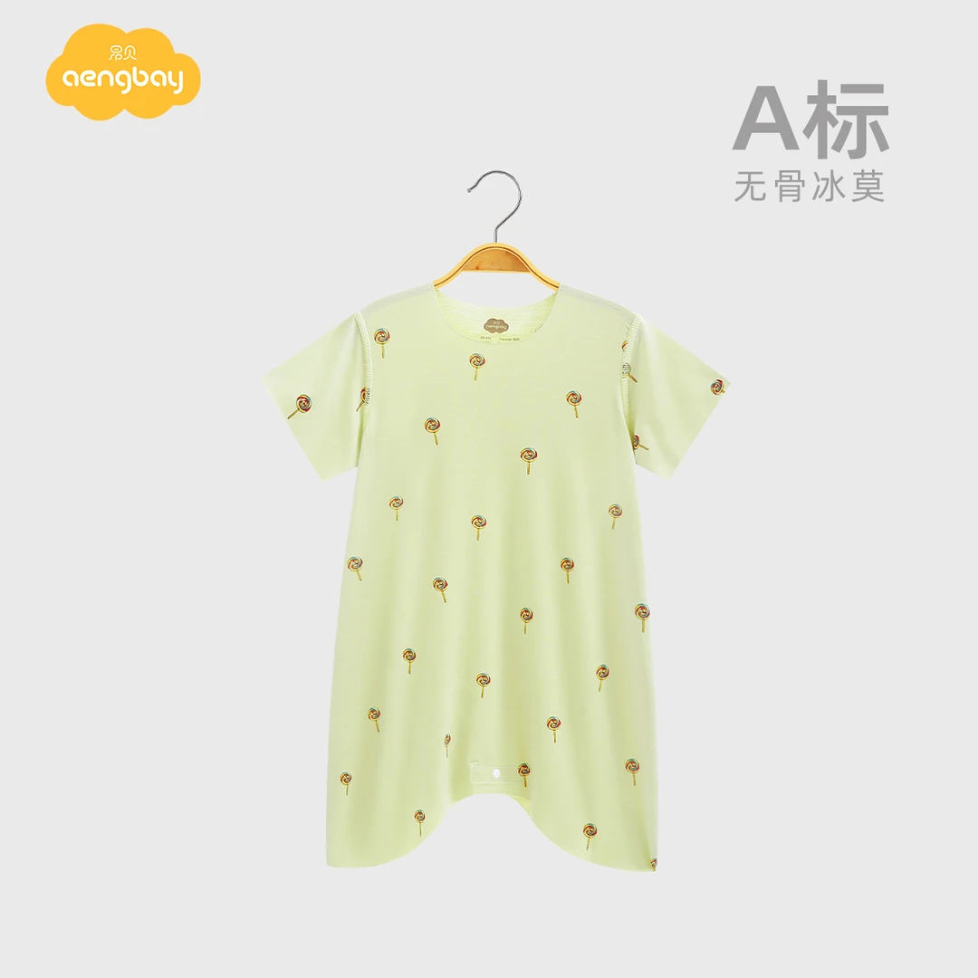 Aengbay婴儿夏季薄款睡袋0-2岁居家服防踢被睡衣宝宝短袖连体衣