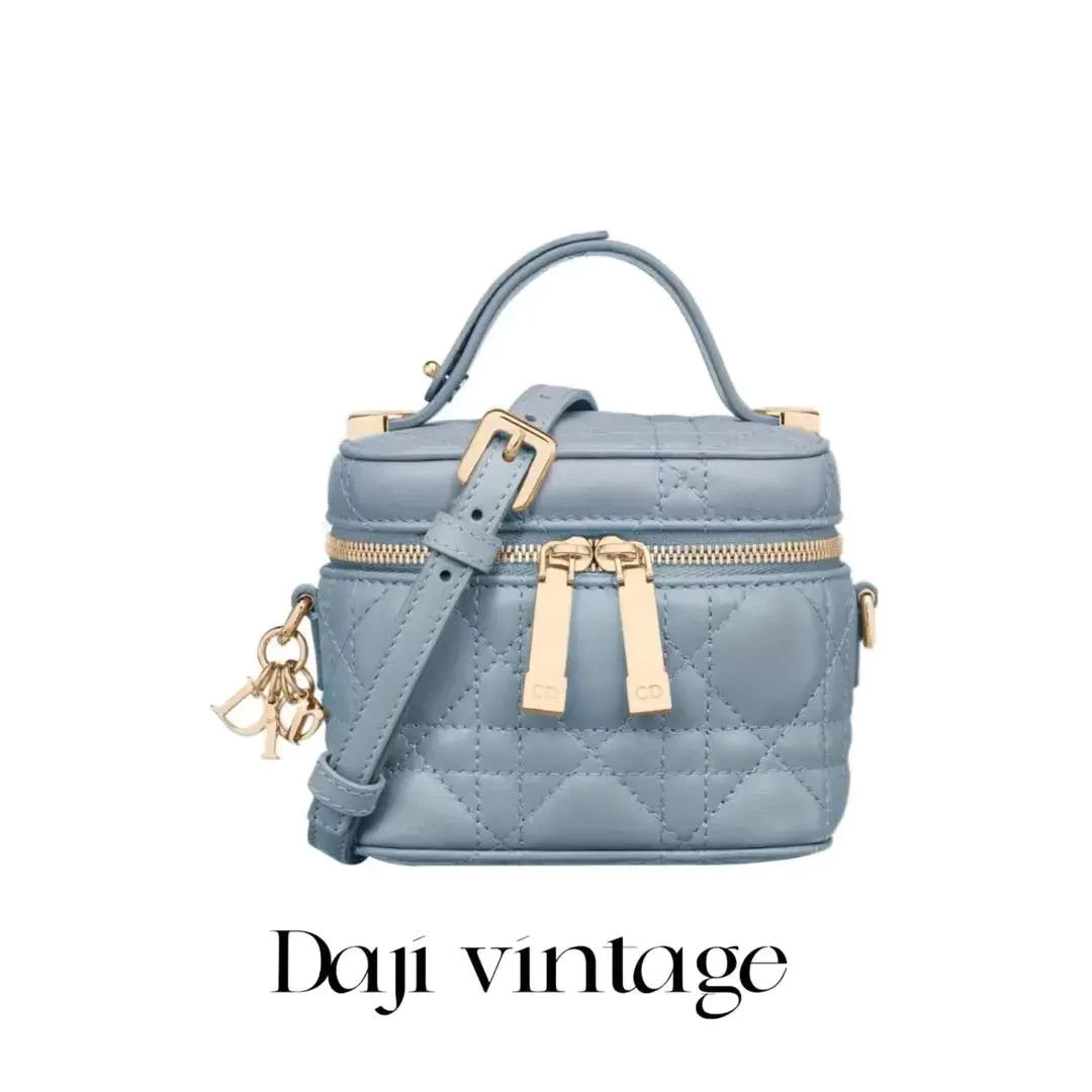 95新 DIOR/迪奥 大吉中古/DIOR迪奥藤格纹雾霾蓝小盒子斜挎包