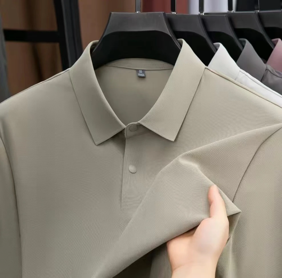 男士四面弹无痕polo衫2025夏季修身商务短袖纯色翻领T桖免烫
