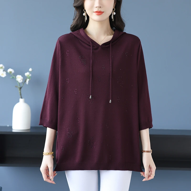 高级感大码女装连帽短袖卫衣2025夏季新款中长款遮屁股冰丝针织衫