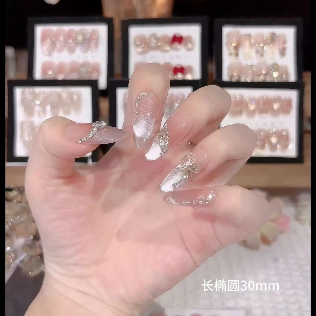 【梦蝶】时尚清新纯欲高级感显白气质成品穿戴式手工美甲