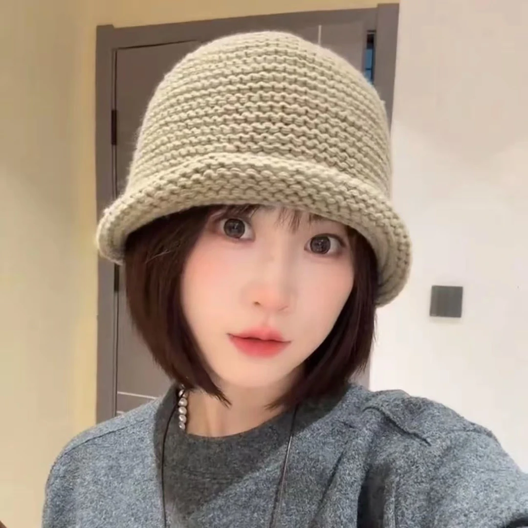 日系卷边纯色百搭渔夫帽子女2025新款针织毛线帽时尚优雅显脸小潮