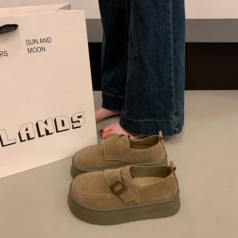 全包勃肯单鞋女款2025春秋季新款厚底休闲乐福鞋一脚蹬博肯豆豆鞋