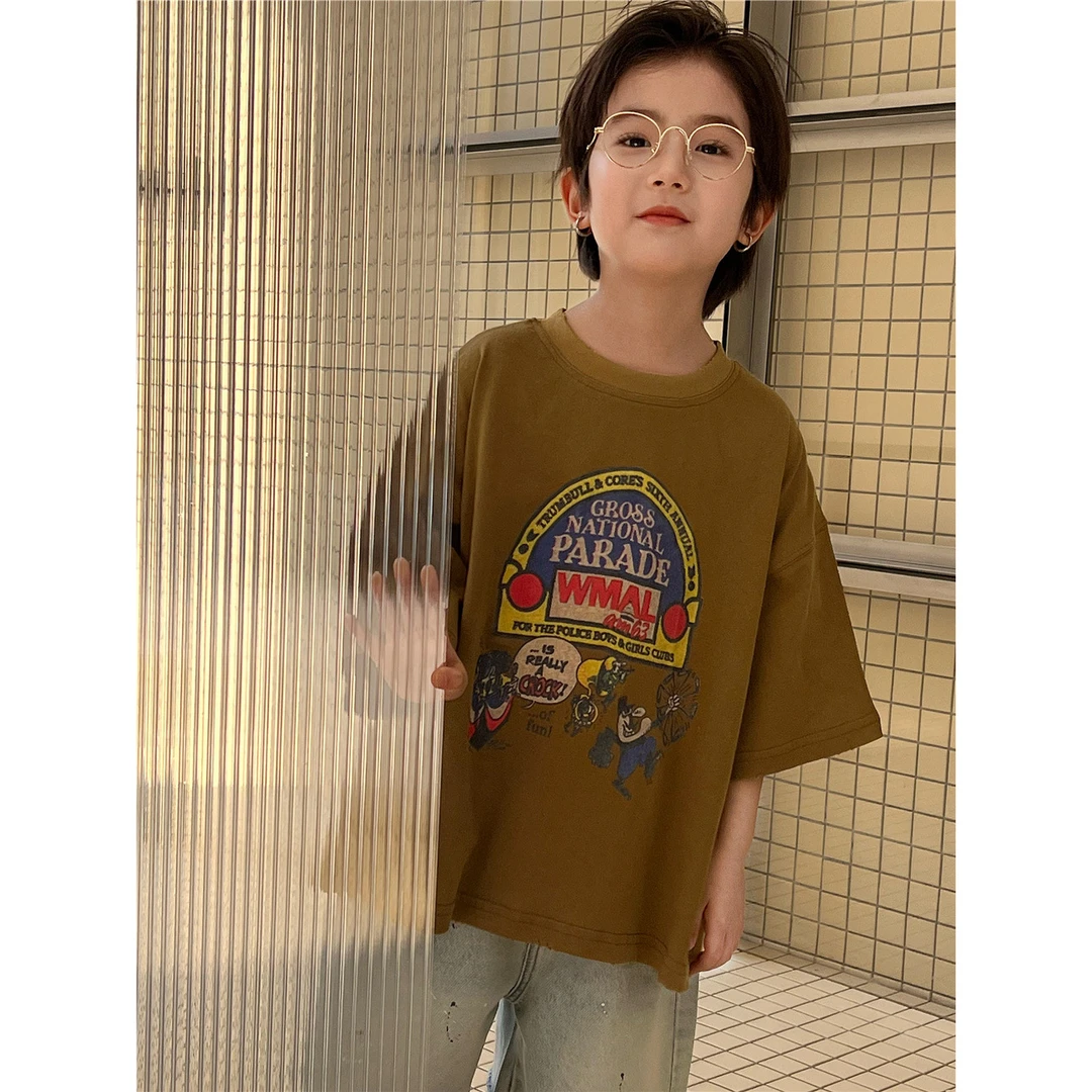 in 爱：sn25夏季男童麻棉半袖T恤韩版磨破水洗儿童复古短袖潮8220