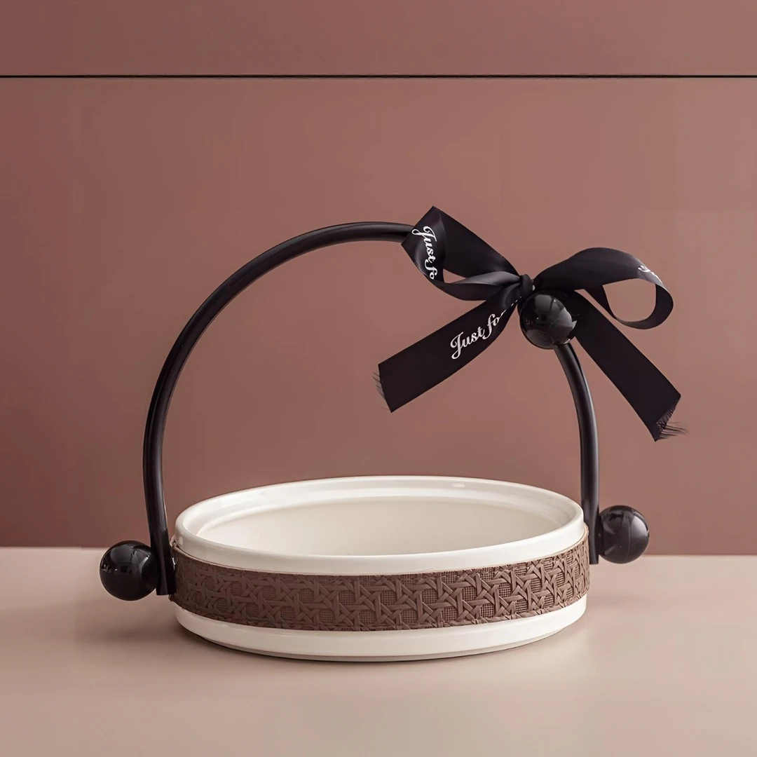 编织玄关轻奢风软萌治愈系果盘复古北欧风陶瓷小型摆设可爱多功能