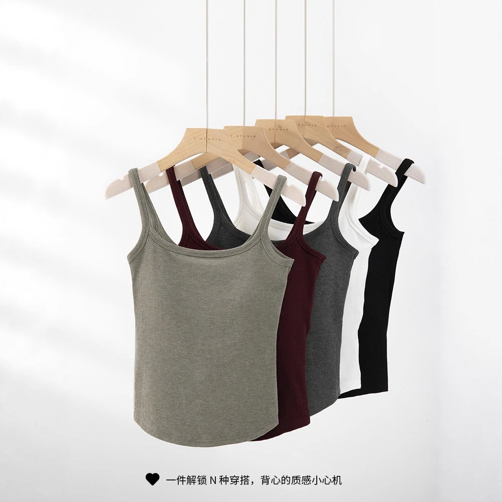 自带胸垫吊带背心女修身内搭秋冬美背文胸一体固定杯抹胸打底上衣