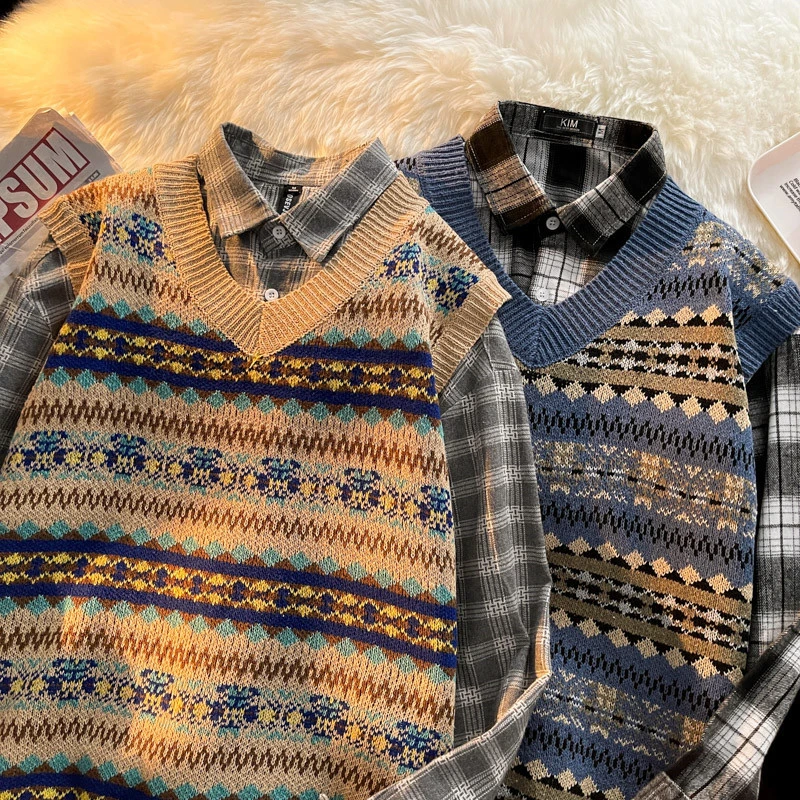 潮流针织马甲男女通用早春时尚撞色无袖外穿休闲风毛衣背心彰显个