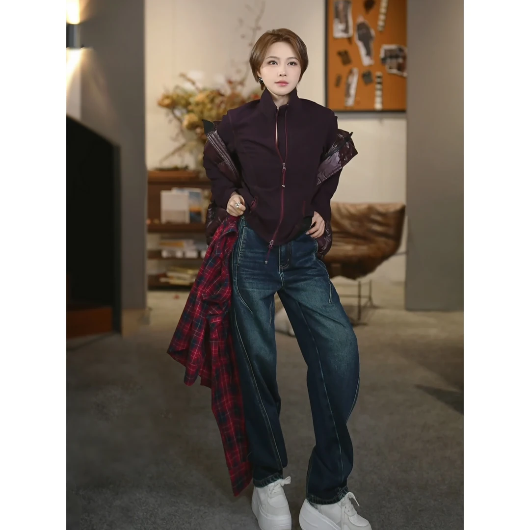 溶溶【乌木鸢紫】RONGRONG 羊毛混纺暖糯收腰显瘦立领卫衣ZGQ6J3705