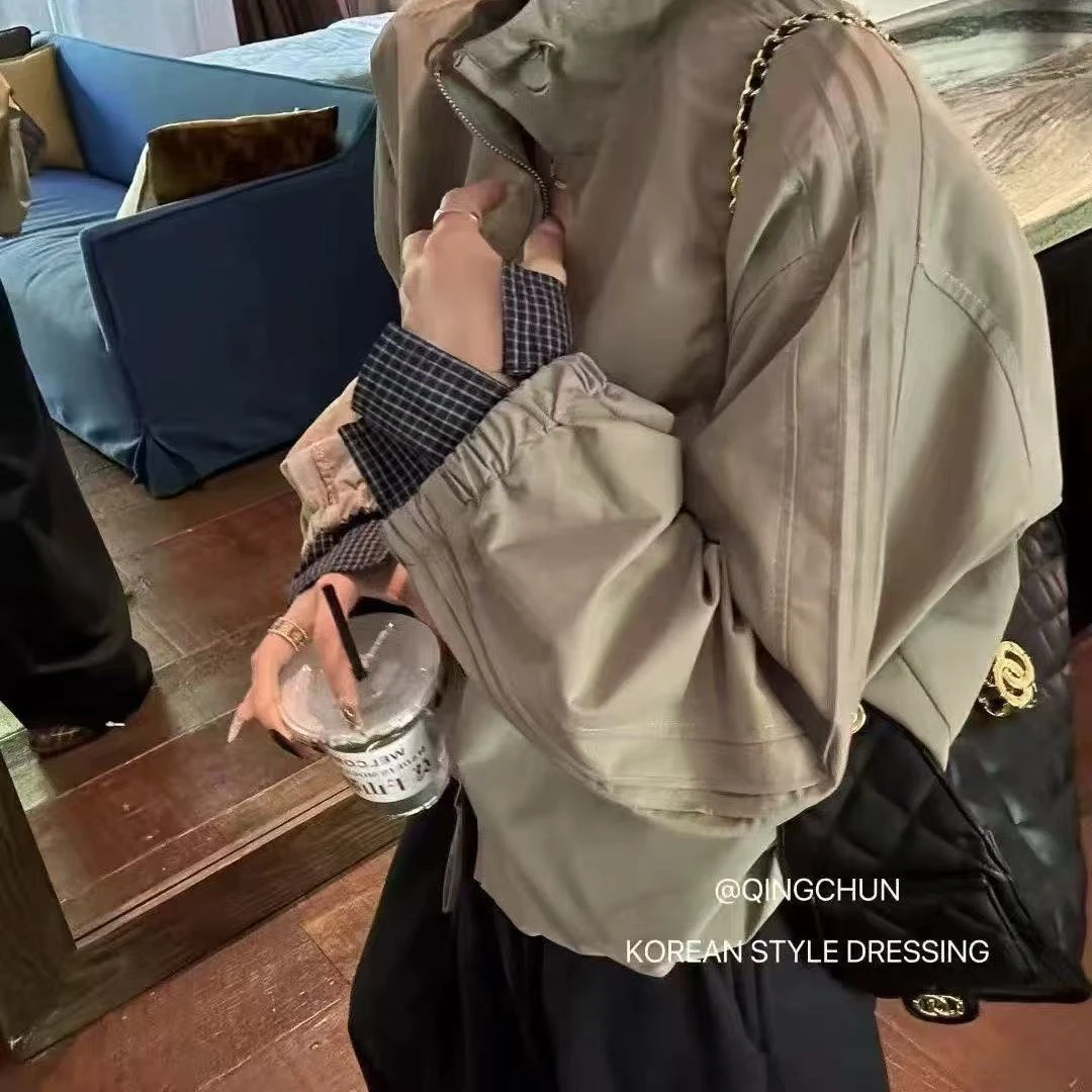 休闲立领格子棒球拼接外套短款2025秋季新款宽松时尚上衣夹克