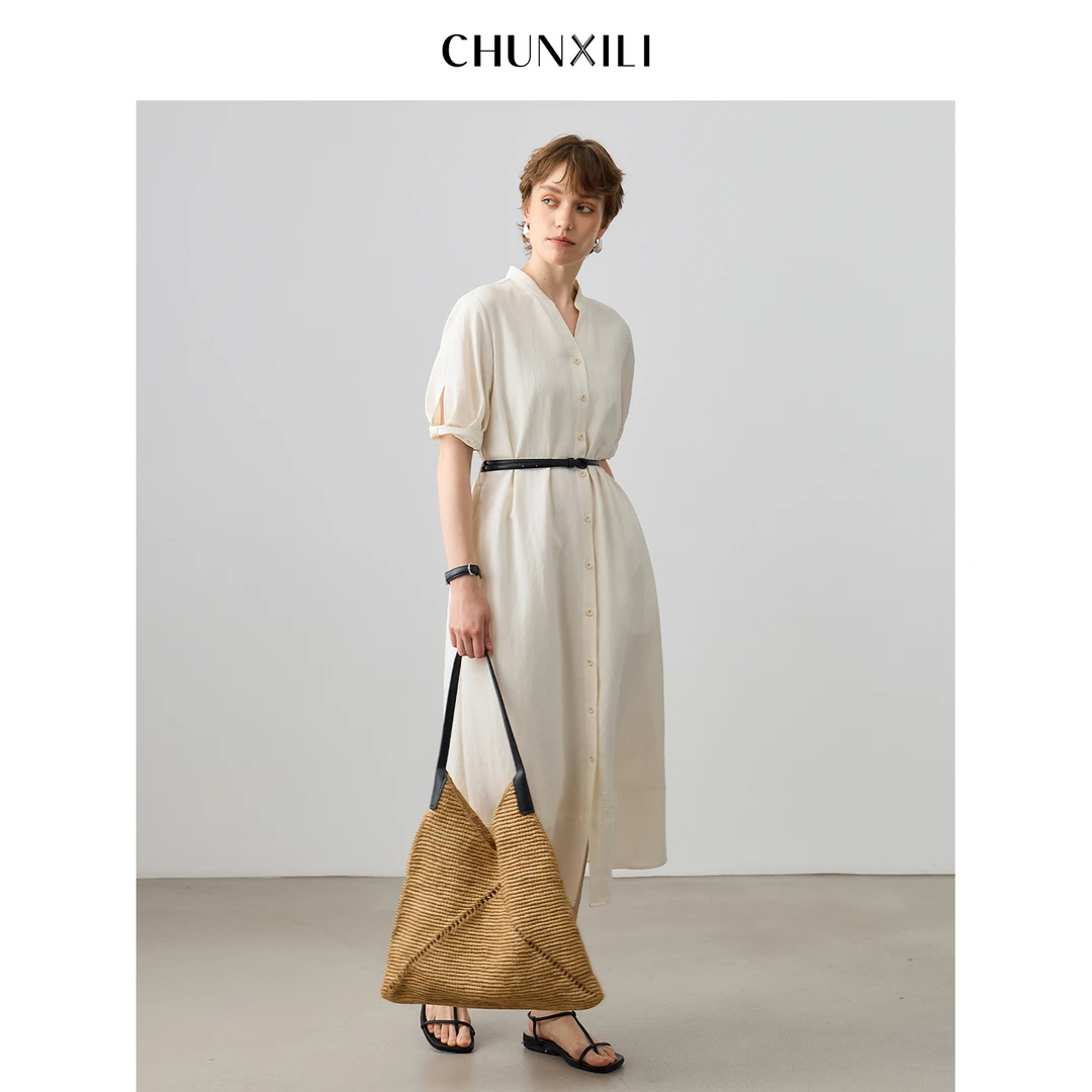 春熙里 CHUNXILI/极简设计感连衣裙 时尚收腰长裙D02L52054