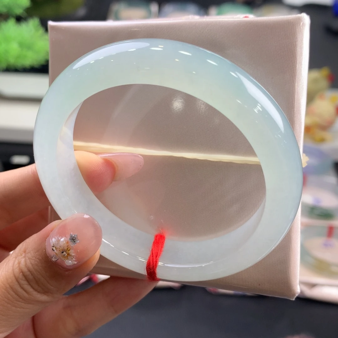 翡翠未镶嵌手镯15号53.6正圈冰晴绿