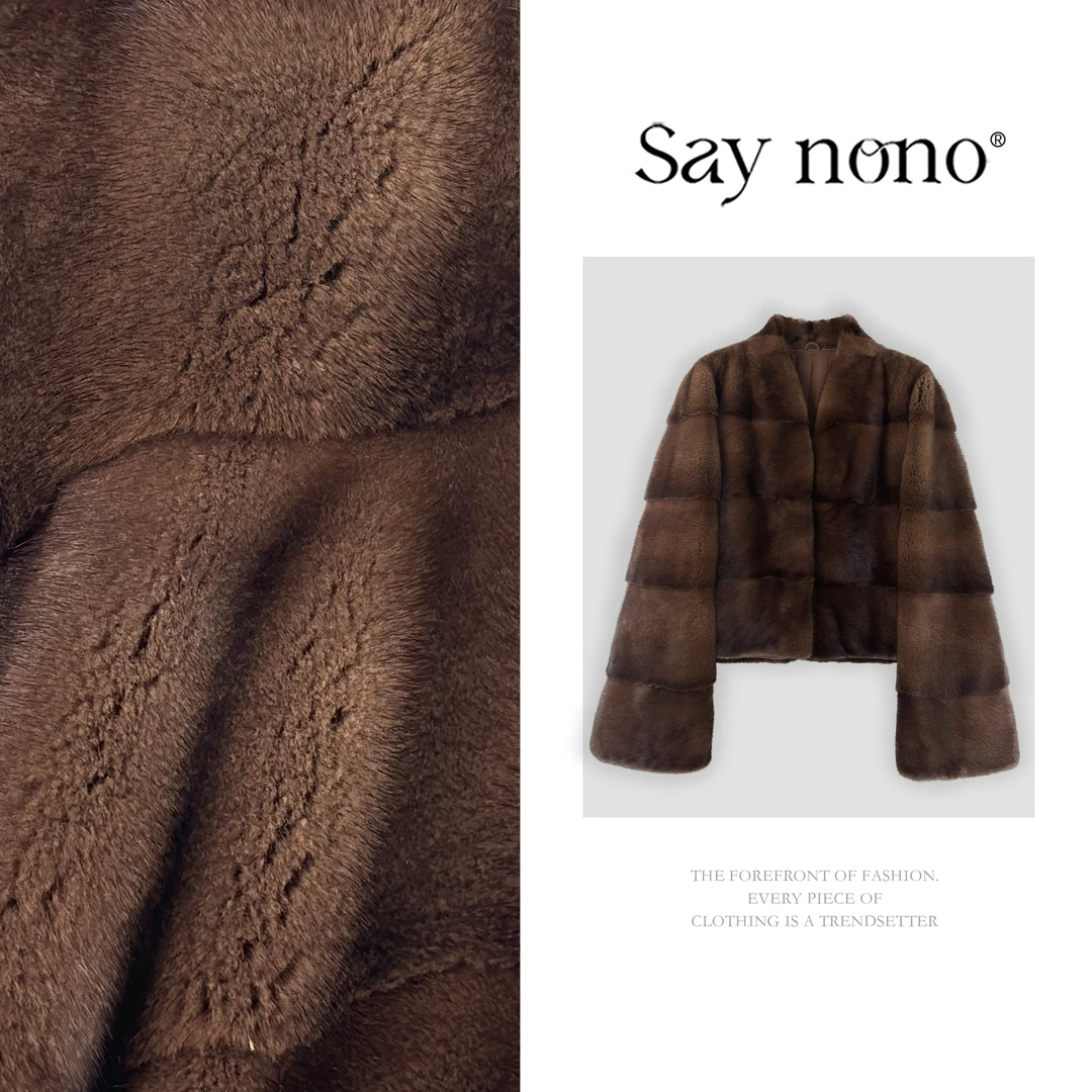 懒猫nono│Saynono 时尚慵懒风横排V领水貂毛皮草外套 GG0558FY