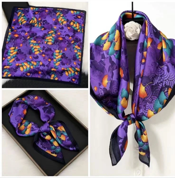 紫底银杏叶丝巾-果梓020