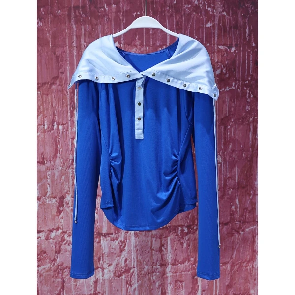 【韩哥女装】夏季欧货设计师牵牛花篮束腰连帽长袖爽肤衣8615