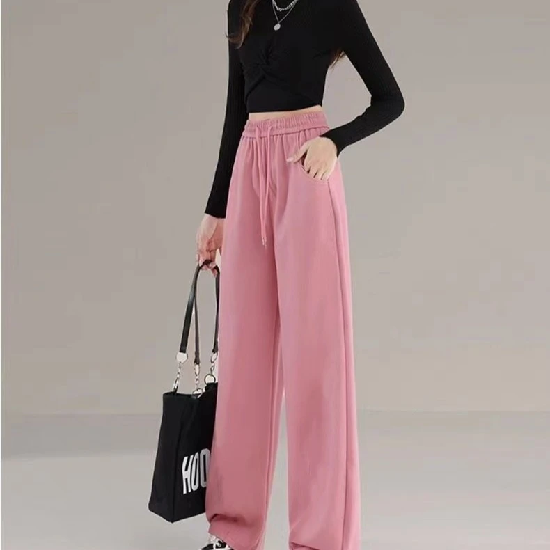 【小玲】运动裤女2024新款秋款休闲中腰卫裤阔腿裤垂感直筒裤