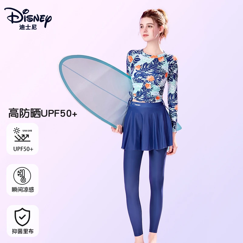 迪士尼分体泳衣女款2025新款长袖长裤防晒显瘦海边度假运动游泳衣