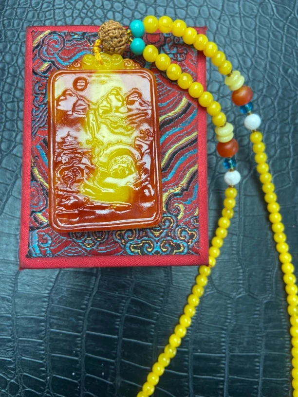 【镇店收藏 正品保障】 316精美时尚黄褐色山水牌吊坠