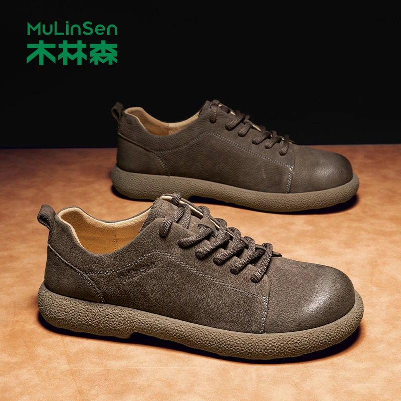 木林森男鞋2025头层牛皮休闲皮鞋潮流秋季软底男士真子透气休闲鞋