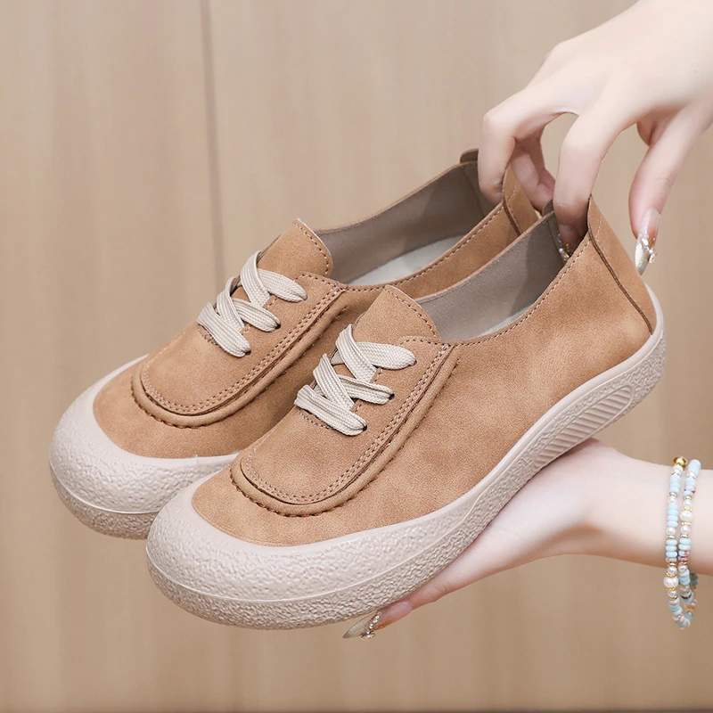 春季软底舒适百搭单鞋女鞋圆头鞋子浅口交叉绑带休闲鞋平底乐福鞋