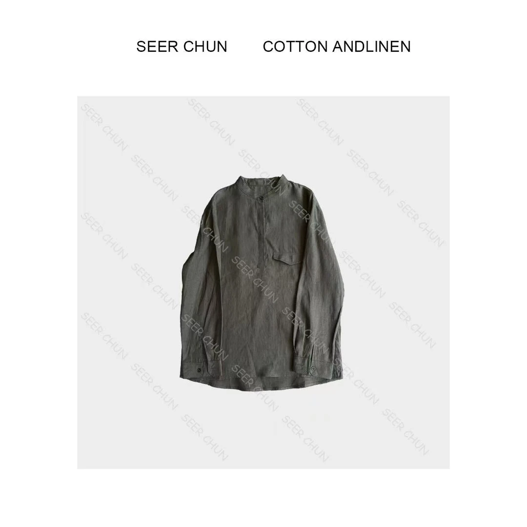 【纯纯女装】SEER CHUN高品质亚麻小立领衬衫 52381