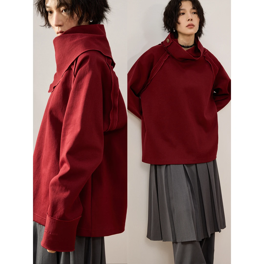 sameuoo 散养文化「朋克女孩」荡领纯色廓形长袖T恤秋冬季百搭上衣