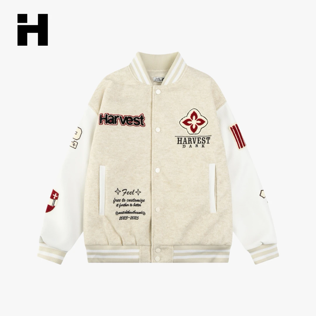 XIAOH复古菱形绣花美式运动夹棉棒球服外套男女秋冬情侣宽松夹克