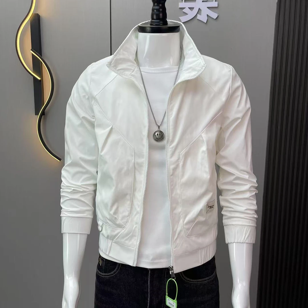 纯色立领夹克男高级感痞帅刺绣男装上衣褂子2025新款春秋外套潮