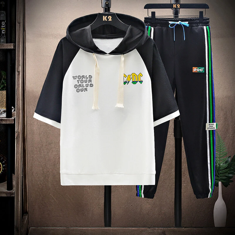 2025夏季新款青少年短袖T恤男生宽松潮流高中生百搭运动短袖套装