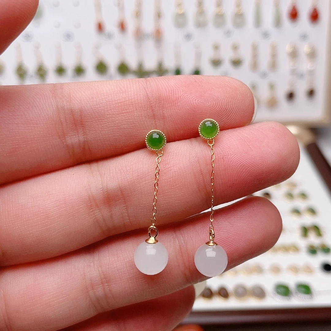 和田玉银S925镶嵌耳饰