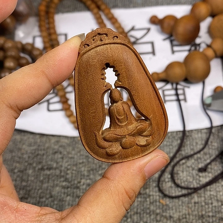 檀香木手串/手链老山檀香黑肉无相镂空吊坠