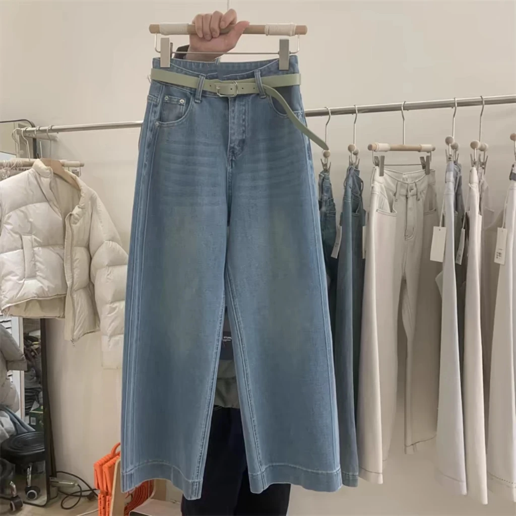 夏季2025新款韩版九分直筒阔腿牛仔裤女牛仔裤中高腰显瘦收胯新款