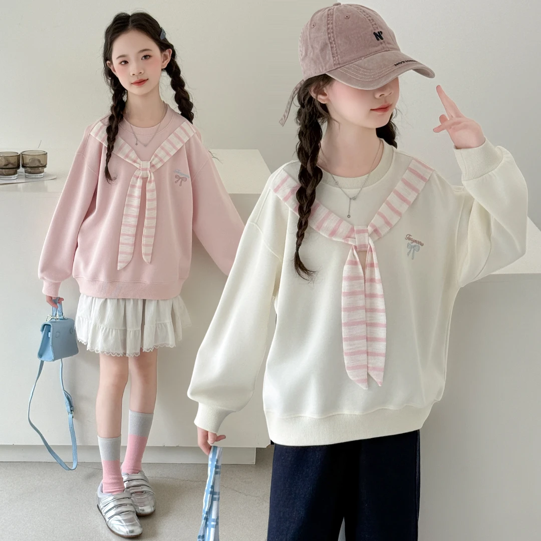 儿童卫衣时尚休闲条纹肩带打底衫3-15岁长袖学院风中大童洋气百搭