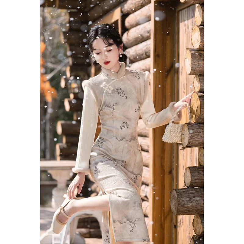 1122〖大梦敦煌〗年轻款春秋长袖新中式日常中国风苏州旗袍