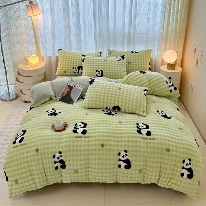 230*200CM泡泡绒熊猫石墨烯加绒加厚双面双人绒被