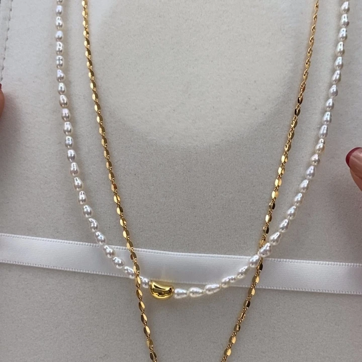 淡水珍珠颈饰银S925镶嵌3-3.5mm双层设计链淡水珍珠