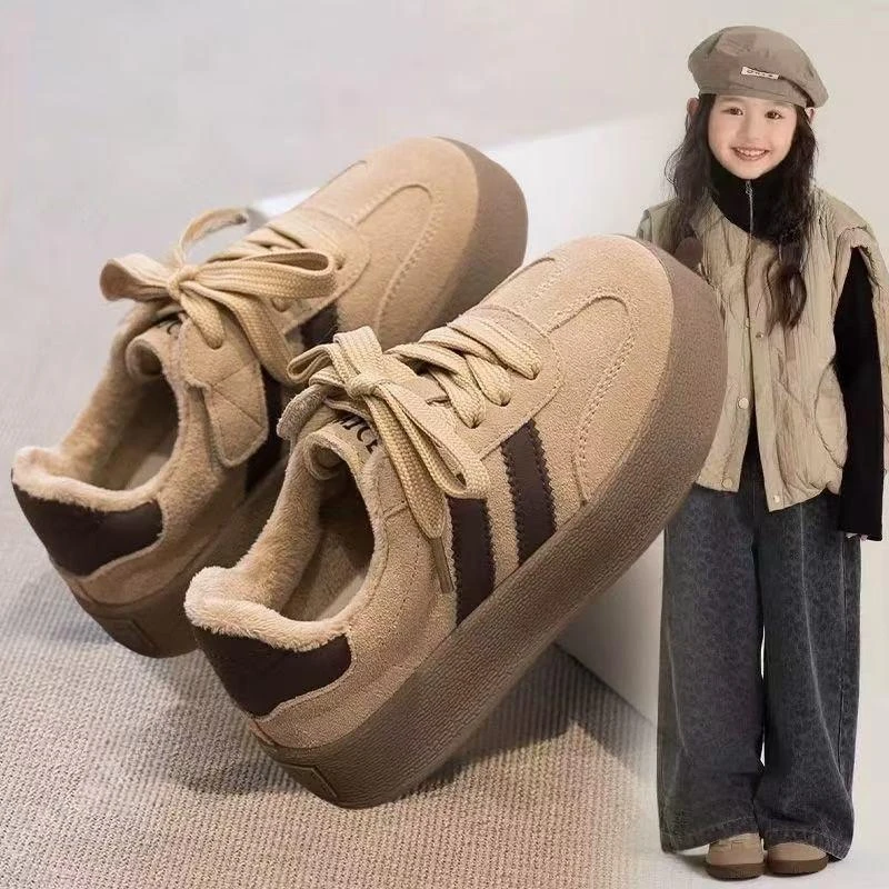 FAVMARTHA女童鞋子加绒板鞋2025新款儿童运动鞋休闲秋冬季中大童