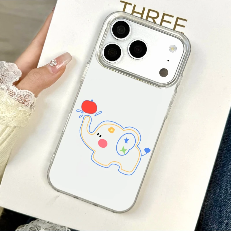 涂鸦水果大象苹果17promax手机壳防摔iPhone16亚克力15大孔14超薄