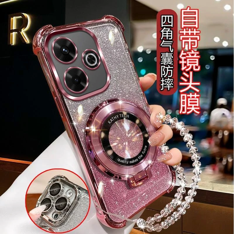 气囊防摔红米Note13R手机壳高质量镜头全包闪粉CD支架轻奢女款硅